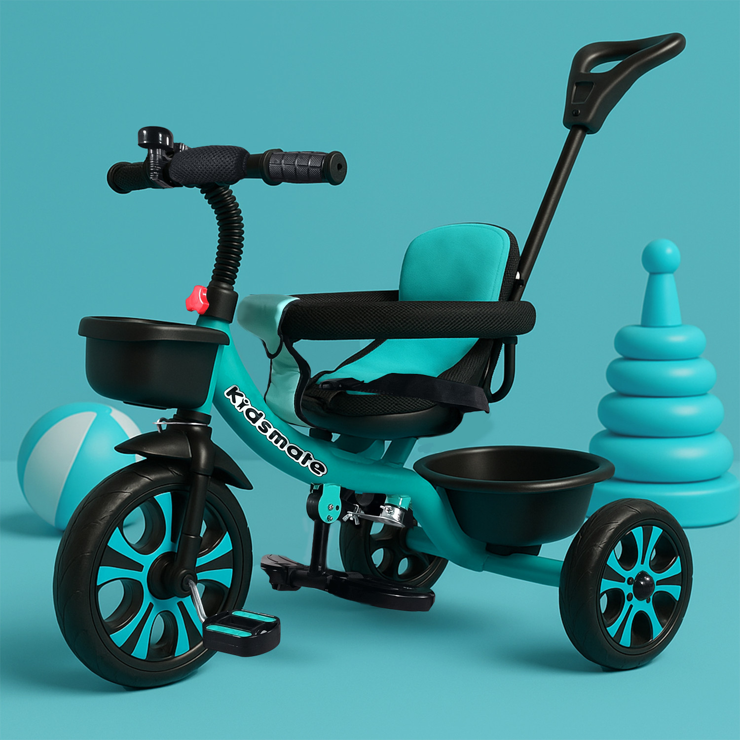 Image of Kidsmate Thunder Plug N Play Kids /Baby Tricycle with Safety Guard Rail and Parental Control with Seat Belt for 12 Months to 48 Months Boys /Girls /Carrying Tricycle