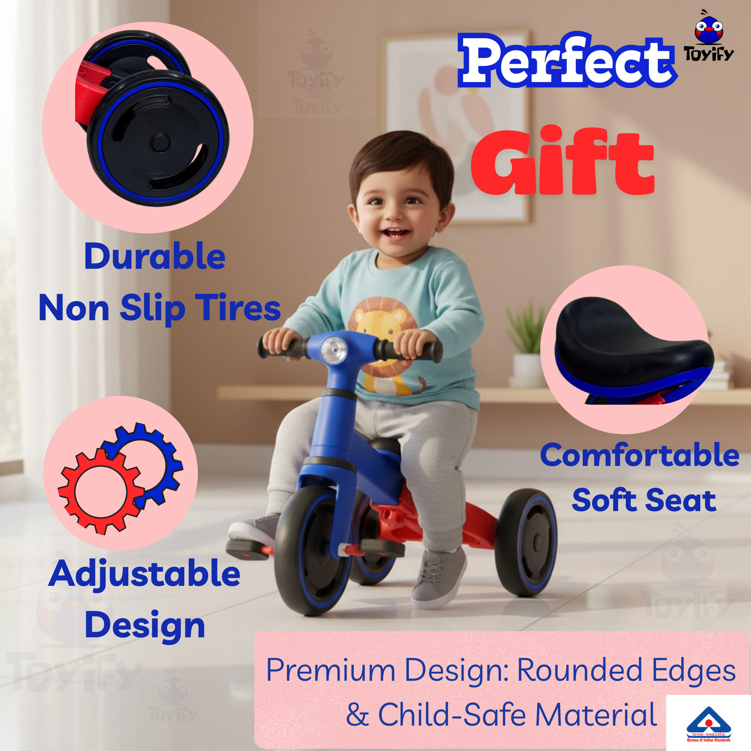 Image of Toyify 3-in-1 Toddler Tricycle | Convertible Baby Cycle with Pedals Balance Bike & Trike for Kids 1-3 Years | Indoor & Outdoor | Non-Slip Wheels Tricycle