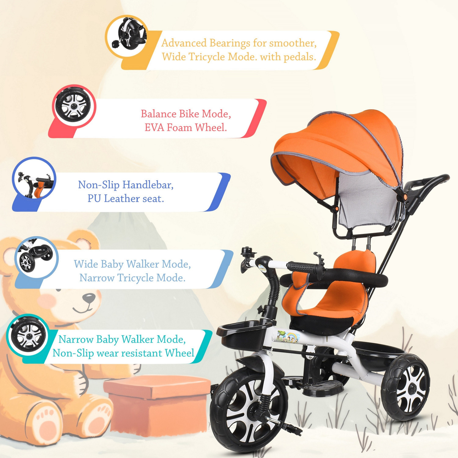 Image of LOL-FUN Tricycle with Canopy and Parental Handle 2 to 5 years DVPOT-13B Tricycle