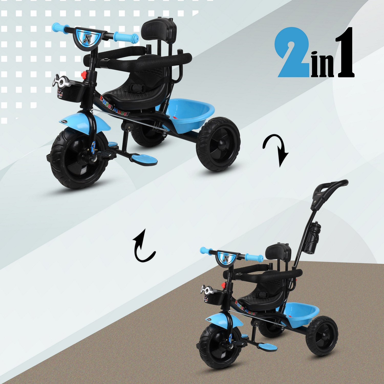 Image of Dugri Parental Handle with Front-Back Basket for Storage Best Kids N-5 Tricycle Baby Boys-Baby Girls Tricycle Tricycle