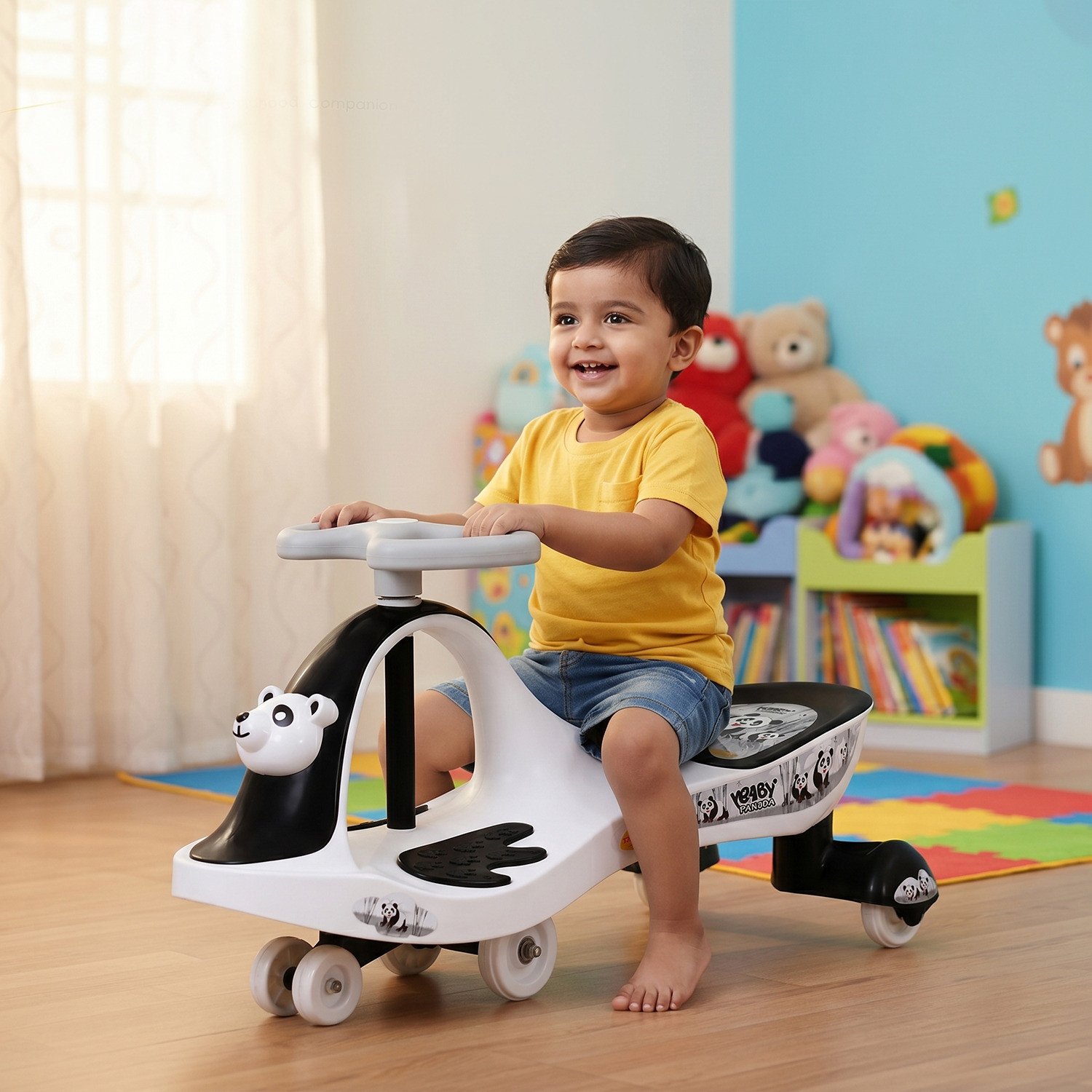 Image of kidznation Baby Panda Kids Magic Car /Swing Car Ride On -Multicolour 50940F Tricycle