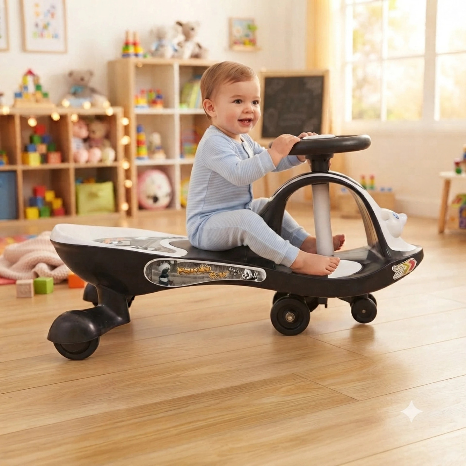 Image of TOYSHOPPEE Musical Panda Swing Magic Car for Kids Rideons & Wagons Non Battery Operated Ride On Tricycle Tricycle