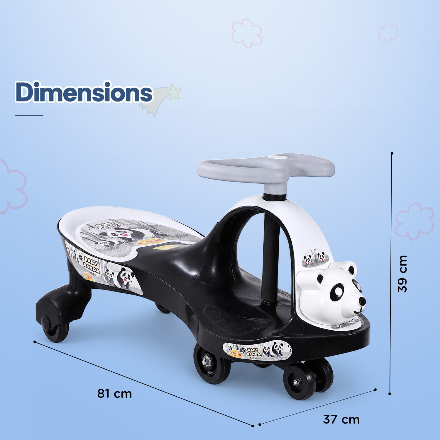 Image of kidznation Baby Panda Kids Magic Car /Swing Car Ride On baby banda car Tricycle