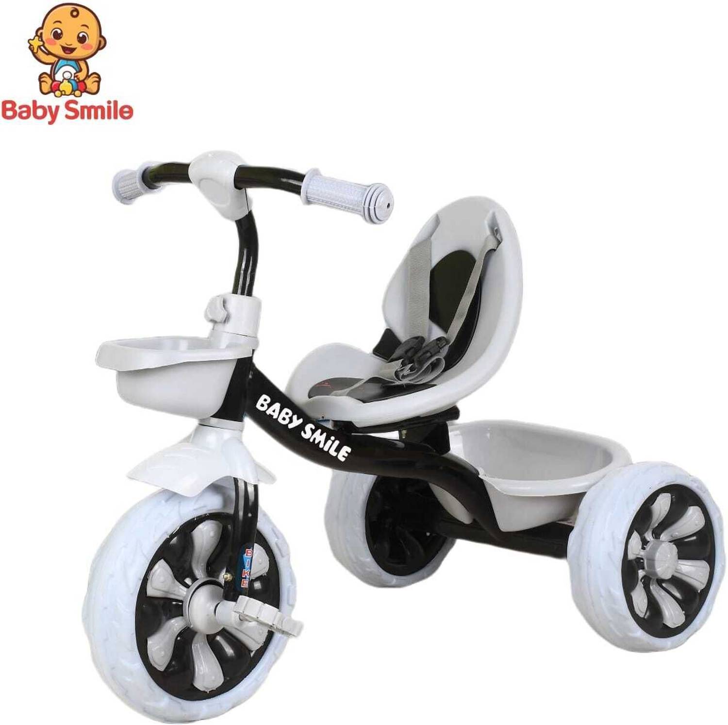 Baby Smile Tricycle with Dual Storage Basket and Seatbelt 3 to 5 yeas baby tricycle with basket Tricycle