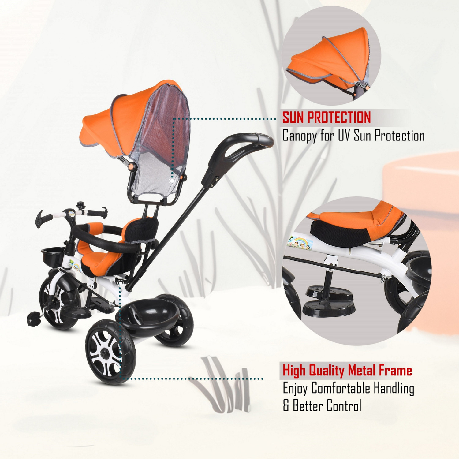 Image of LOL-FUN Tricycle with Canopy and Parental Handle 2 to 5 years DVPOT-13B Tricycle