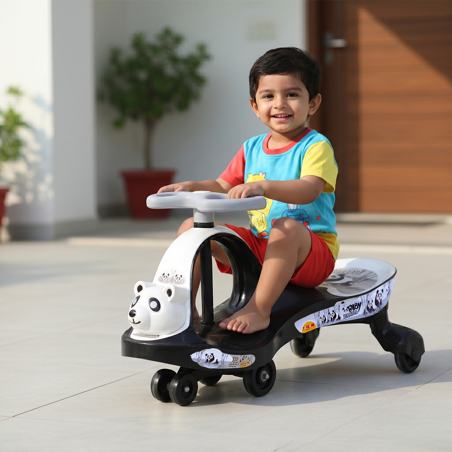 Image of kidznation Baby Panda Kids Magic Car /Swing Car Ride On baby banda car Tricycle