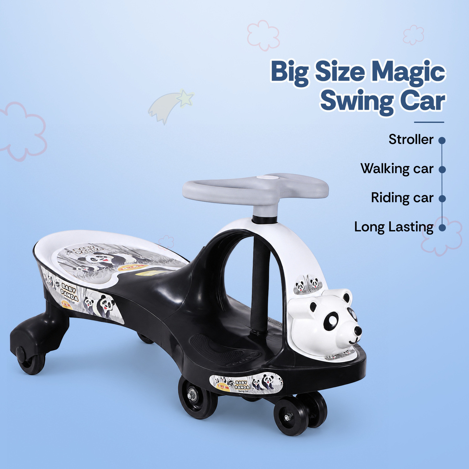 Image of kidznation Baby Panda Kids Magic Car /Swing Car Ride On baby banda car Tricycle