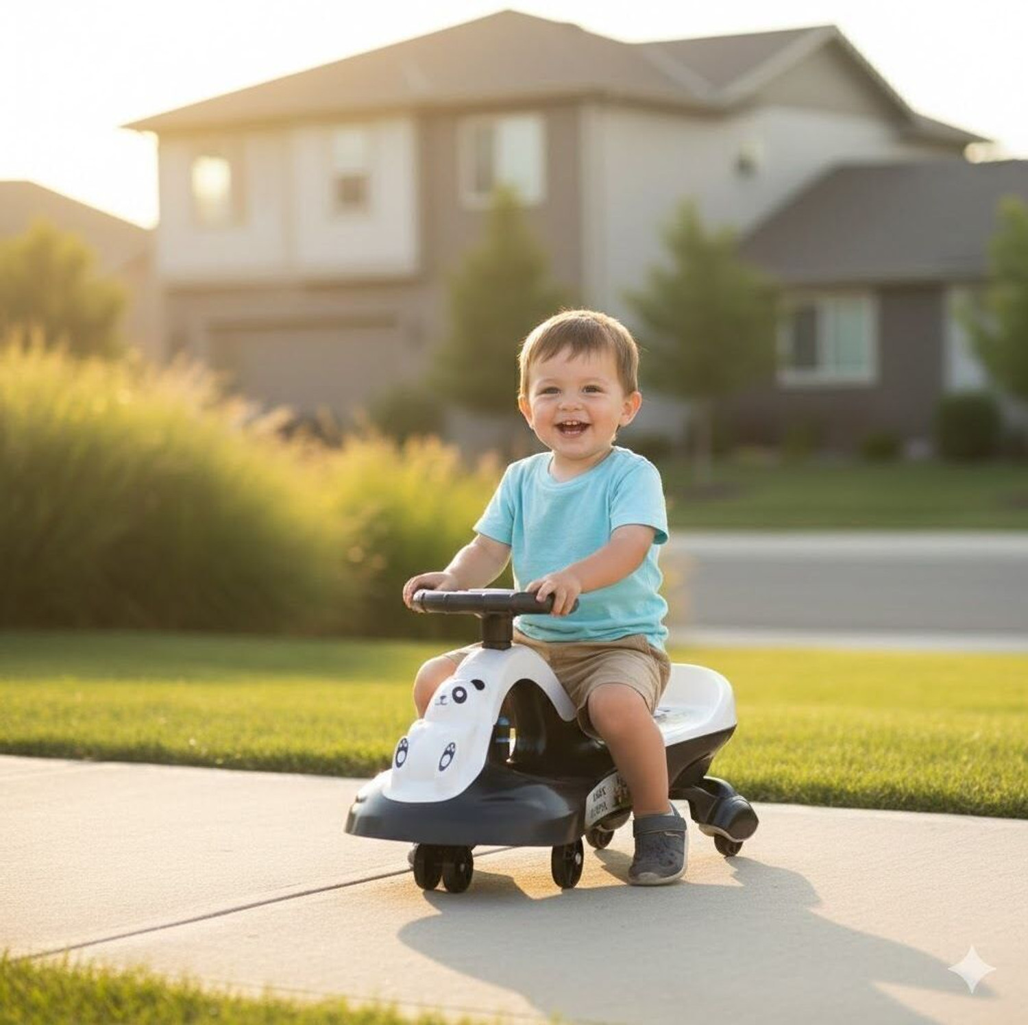 Image of BRAVETOT Panda Kids Swing Car with Music and Light pandacar1 Tricycle