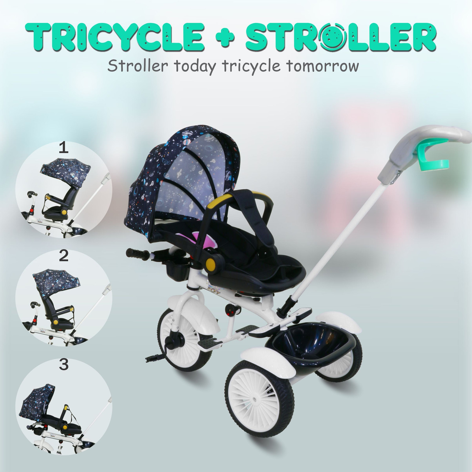 Image of Toyzoy Toyzoy Galaxy Glider Tricycle | Kids Tricycle | Tricycle + Stroller | 4 in 1 | TZ-525 Tricycle