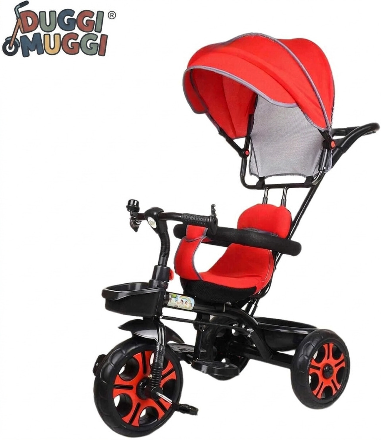 Image of DUGGI MUGGI Tricycle with Canopy and Parental Handle 2 to 5 years DVPOT-13B Tricycle (Red, Black)