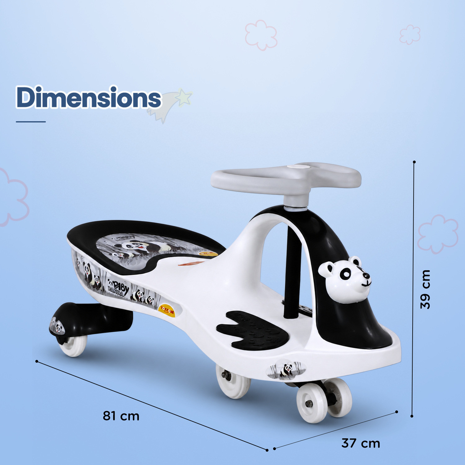 Image of kidznation Baby Panda Kids Magic Car /Swing Car Ride On -Multicolour 50940F Tricycle