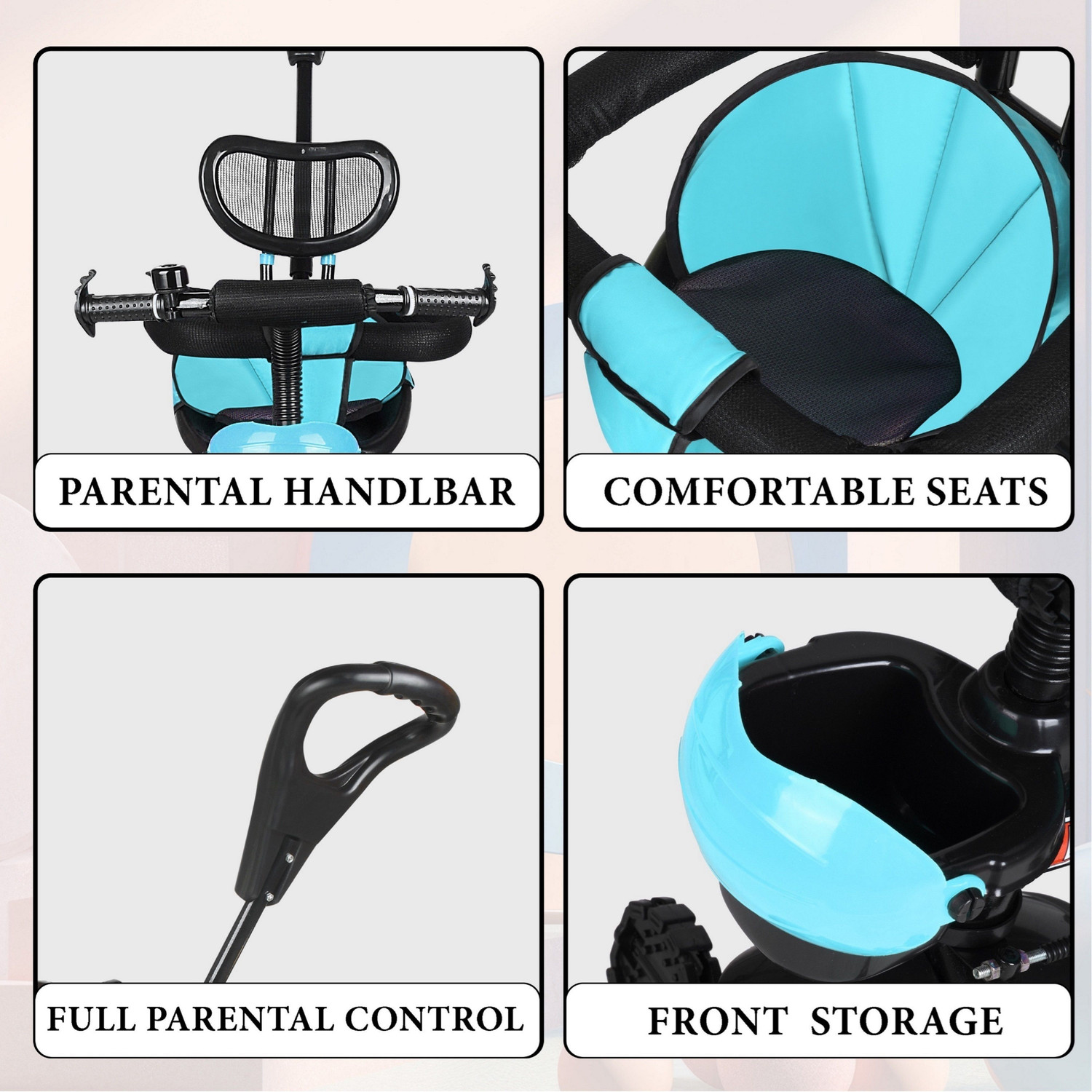 Image of KRIDDO Tricycle with Parental Handle | back rest and Dual Storage Basket kids EVA Wheels Kids /Baby Tricycle, Tricycles for Kids for 1 to 5 Years, Tricycle