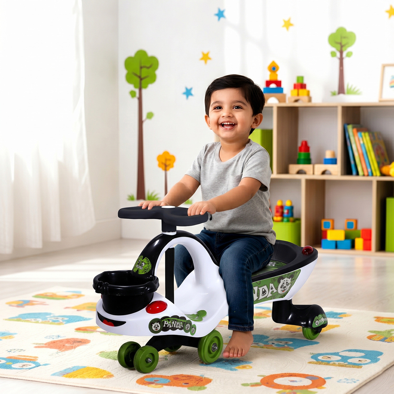 Image of kidznation Eco Panda Magic Car Swing car infinity handle MAGIC CAR Tricycle