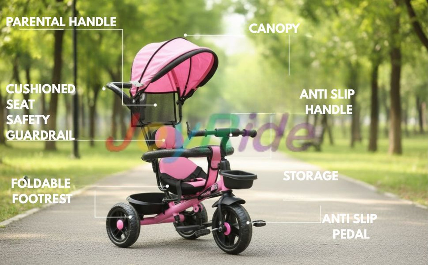 Image of JoyRide Apache Baby Tricycle with Adjustable Canopy | Cushioned Seat | Parental Push Handle & Seat Belt | 2 to 4 Years Boys & Girls Perfect Tricycle for kids | Tricycle