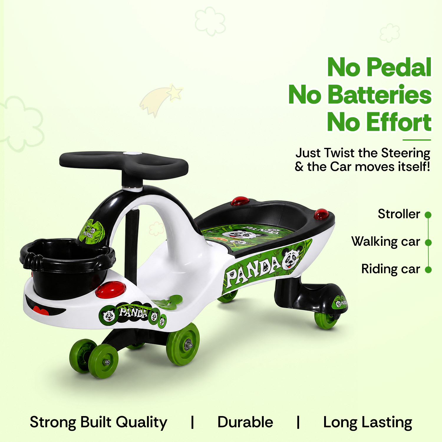 Image of kidznation Eco Panda Magic Car Swing car infinity handle MAGIC CAR Tricycle