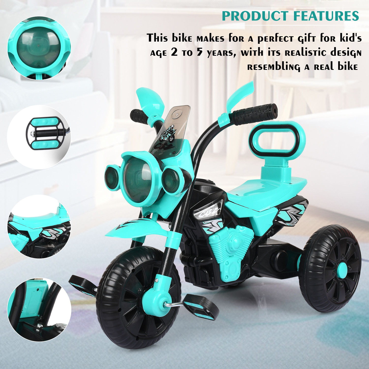 Image of Dugri Baby Primum Bullet With Music,Light Comfortable Seat tricycle Ride-on for 2-6 Years Baby Boy & Baby Girl Tricycle