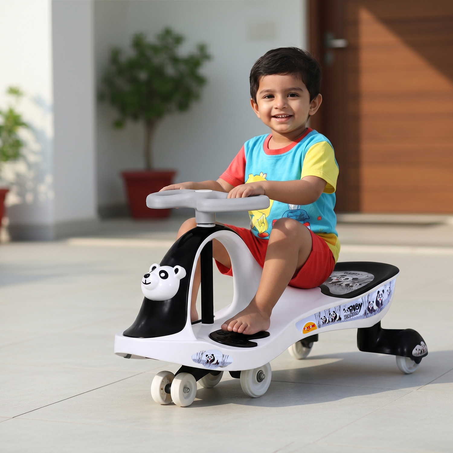 Image of kidznation Baby Panda Kids Magic Car /Swing Car Ride On -Multicolour 50940F Tricycle