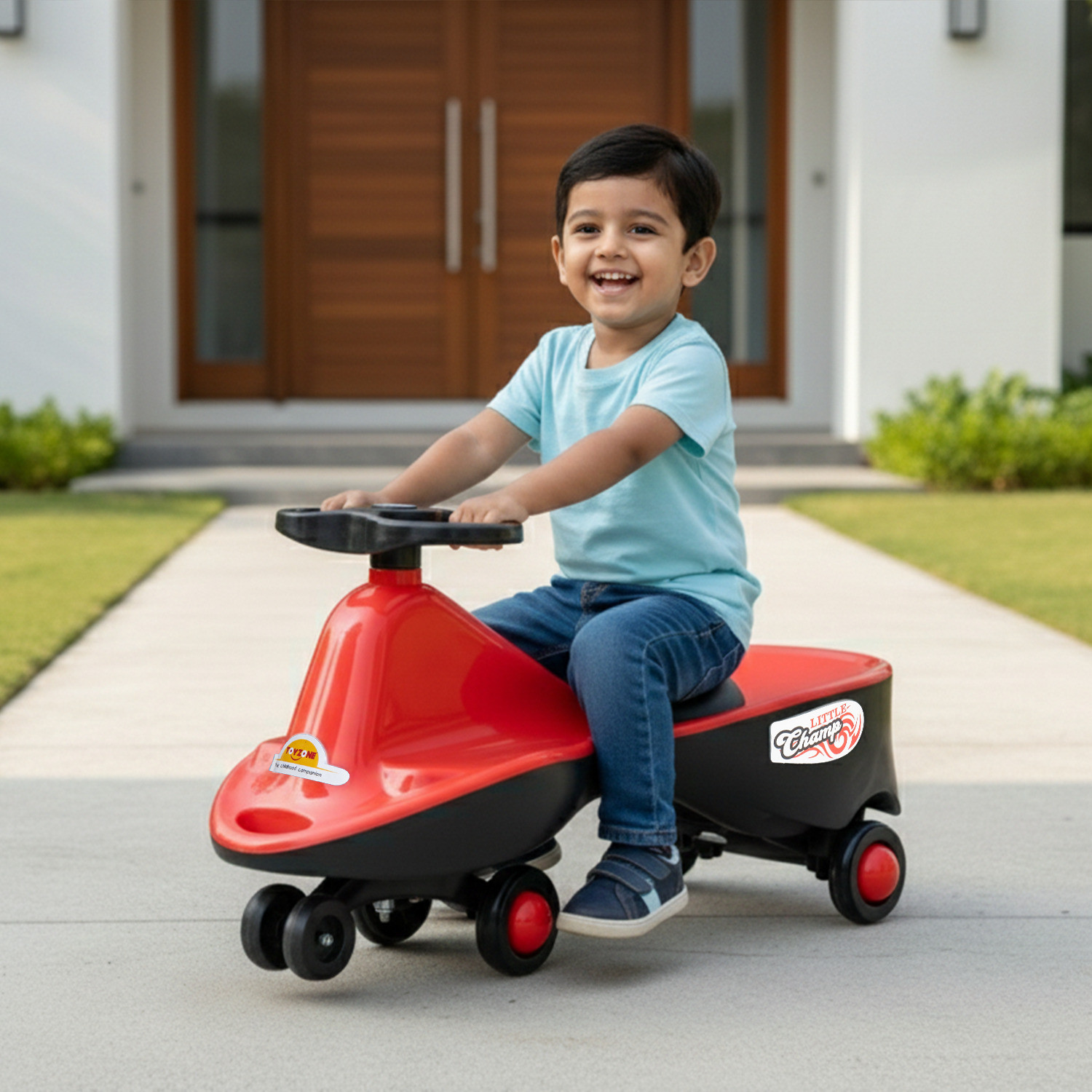 Image of kidznation KIDZNATION Little Champ Swing Car Red | Magic Ride-On Car for Kids 97877F Tricycle