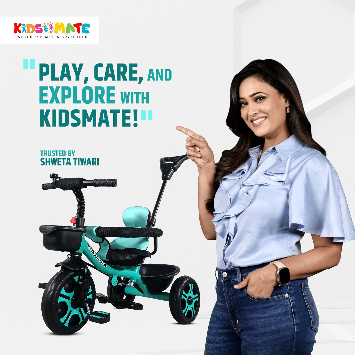 Image of Kidsmate Thunder Plug N Play Kids /Baby Tricycle with Safety Guard Rail and Parental Control with Seat Belt for 12 Months to 48 Months Boys /Girls /Carrying Tricycle