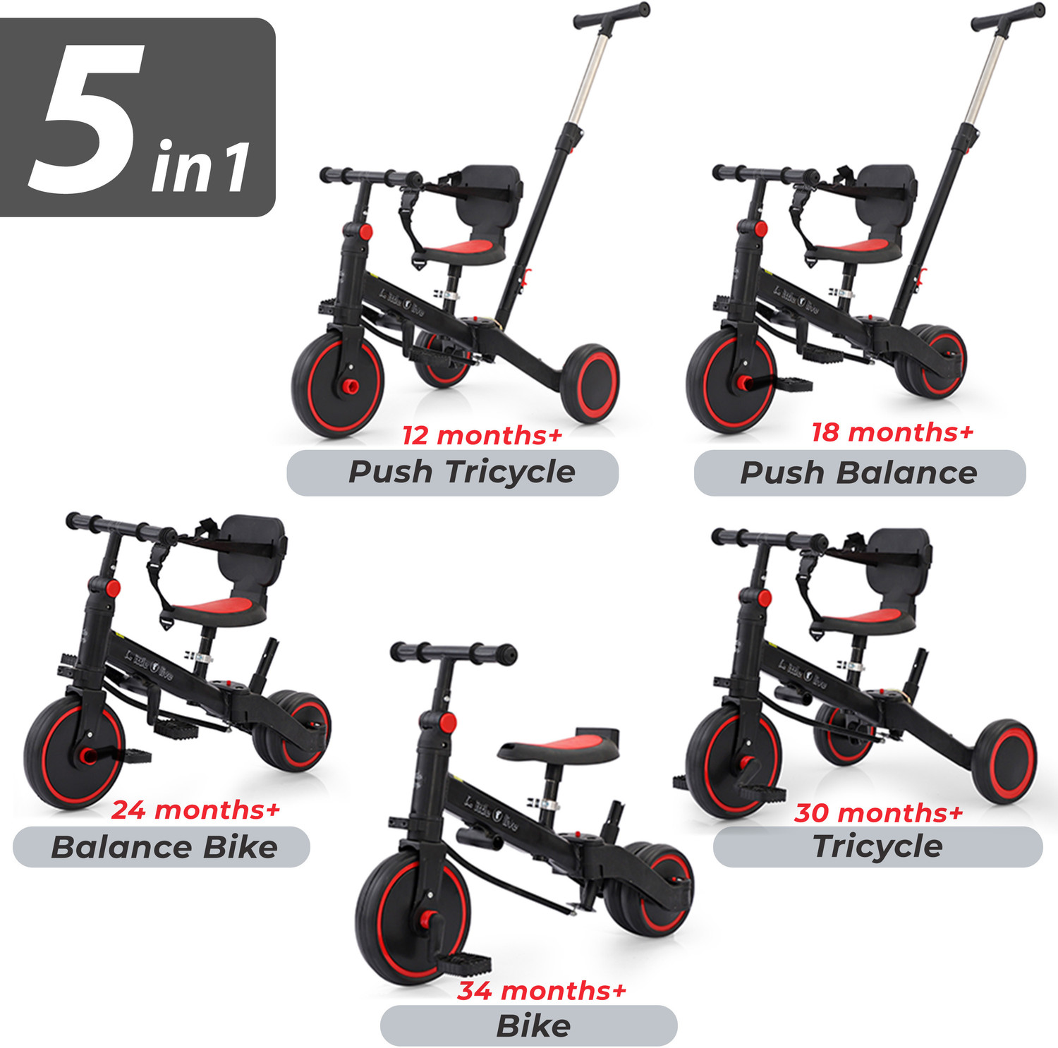Image of Little Olive The Most Advanced 5 in 1 Baby Cycle - Mini Marvel Tricycle