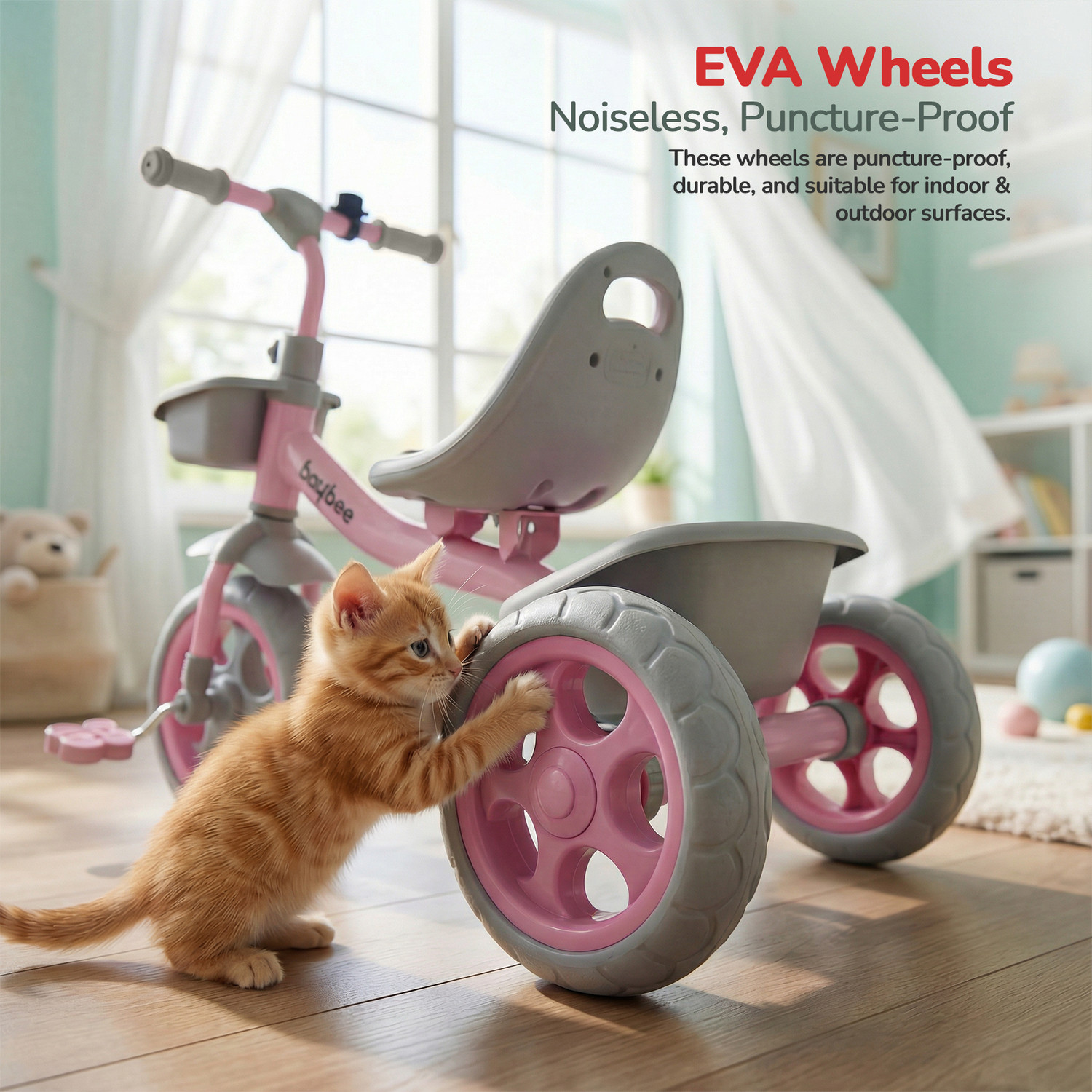 Image of baybee Beagle Baby Tricycle for Kids Cycle for 2 to 5 Years Boys Girls with Eva Wheels Safety Belt, Footrest & Front and Rear Toy Storage Basket Toddler Kids Tricycle
