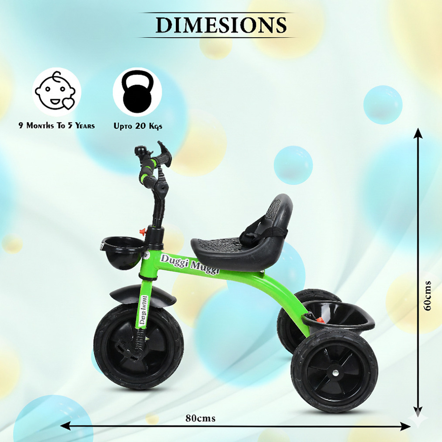 Image of DUGGI MUGGI Smartest and Safest Tricycle with Eva Wheels,Storage Basket storage basket,Rubber Tyre,Comfort Seat Tricycle
