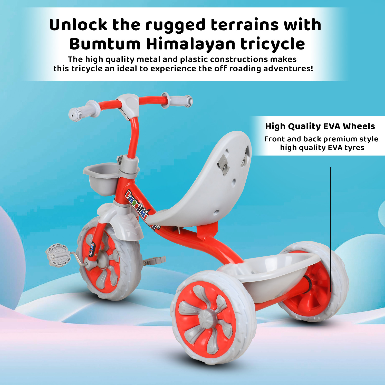 Image of TOYSHOPPEE Tricycle with Parental Contral Handle,1,2,3,4,5 Years Tricycle TRICYCLE FOR KIDS WITH WEIGHT CAPACITY 25 KG Tricycle