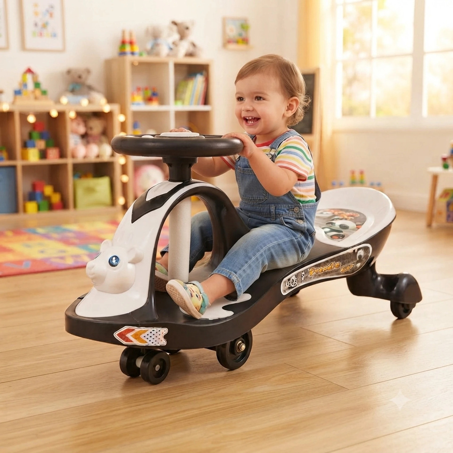 Image of TOYSHOPPEE Musical Panda Swing Magic Car for Kids Rideons & Wagons Non Battery Operated Ride On Tricycle Tricycle