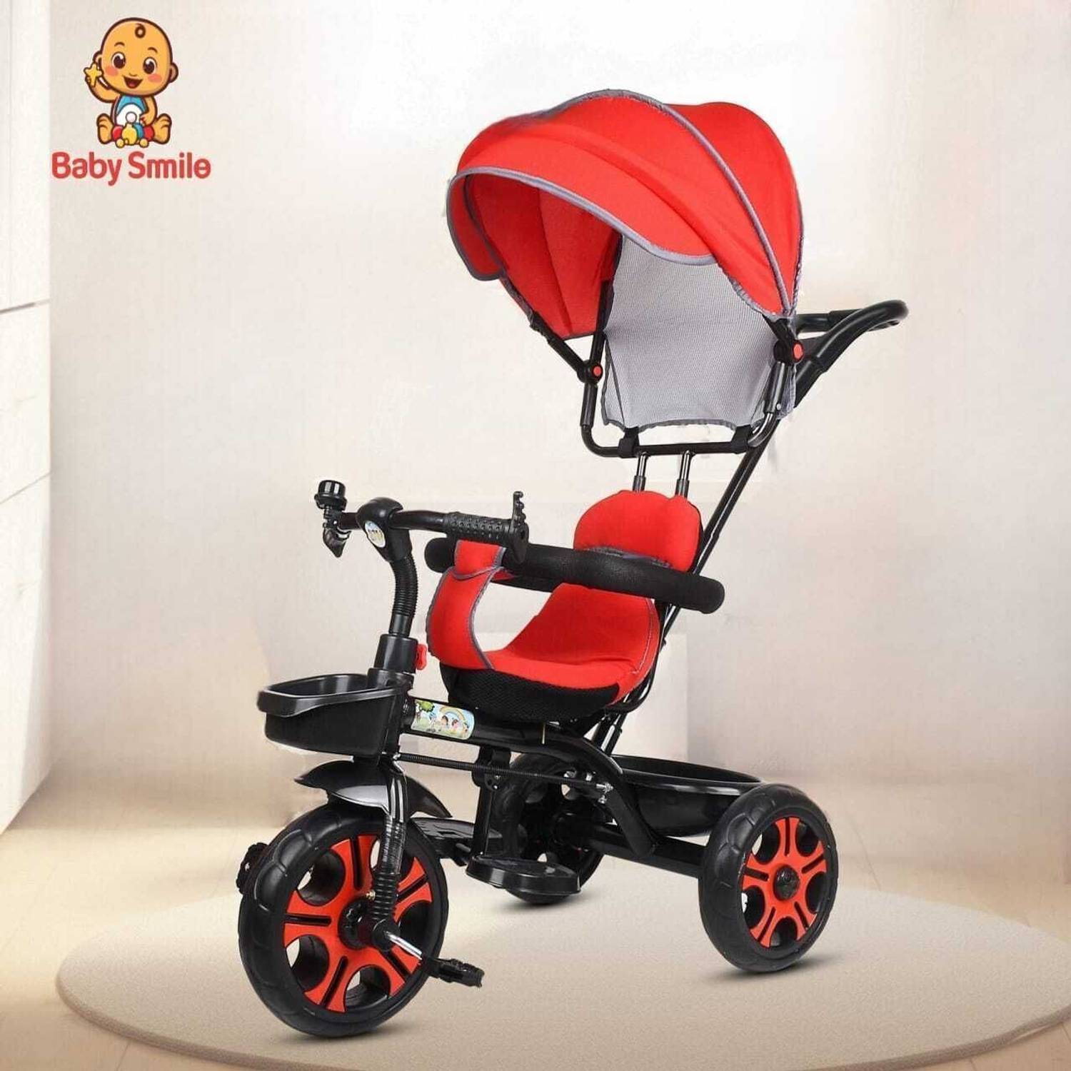 Baby Smile Tricycle with Canopy For Ages (1–5 years) Safety