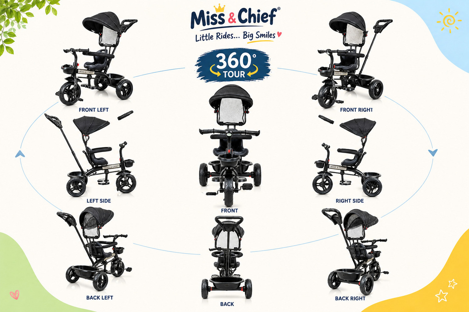 Image of Miss & Chief Canopy Sefty ,Eva Wheel Tricycle Tricycle with Parental Handle Tricycle