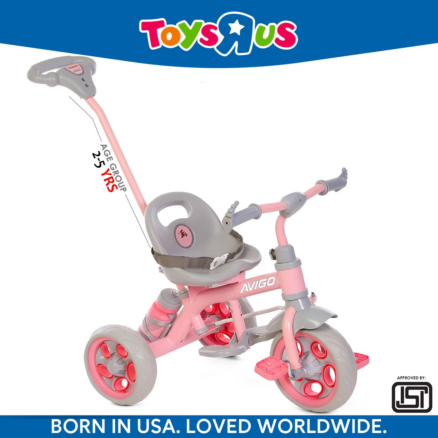 Avigo Parent Rod , Sipper, Footrest, Seat Belt Nexa Premium For Kids | 2-5 yrs Tricycle