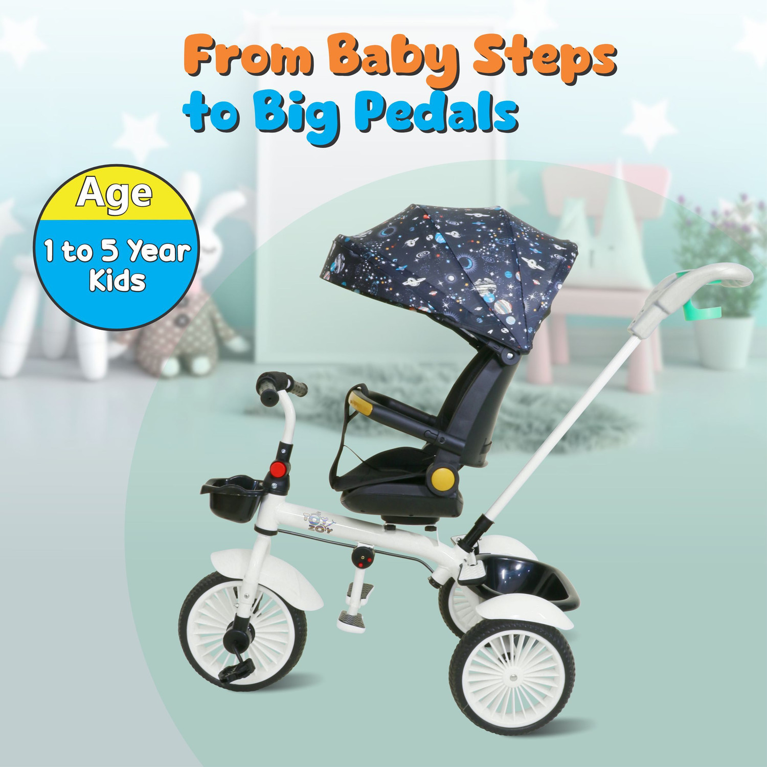 Image of Toyzoy Toyzoy Galaxy Glider Tricycle | Kids Tricycle | Tricycle + Stroller | 4 in 1 | TZ-525 Tricycle
