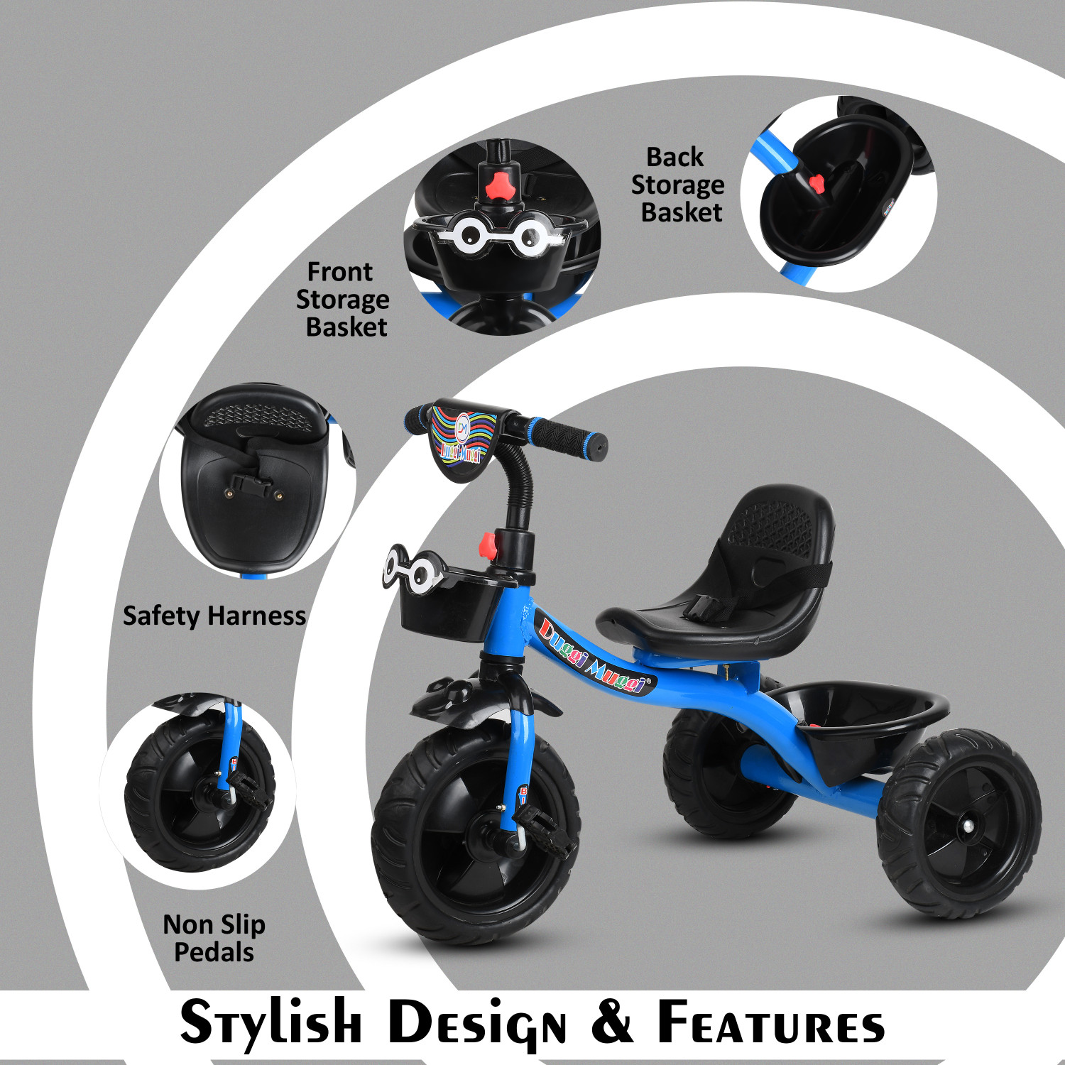 Image of TOYSHOPPEE Baby Tricycle For Kids With Front And Back Basket KIDDO BLUE Recommended Tricycle For Age 1-5 Years Kids Cycle Tricycle