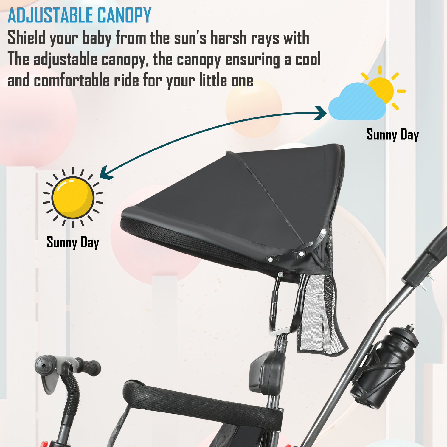 Image of DUGGI MUGGI Tricycle with Parental Push Handle & Foldable Canopy Rotating Soft Cushion Seat for 12 Months to 5 Years. Tricycle