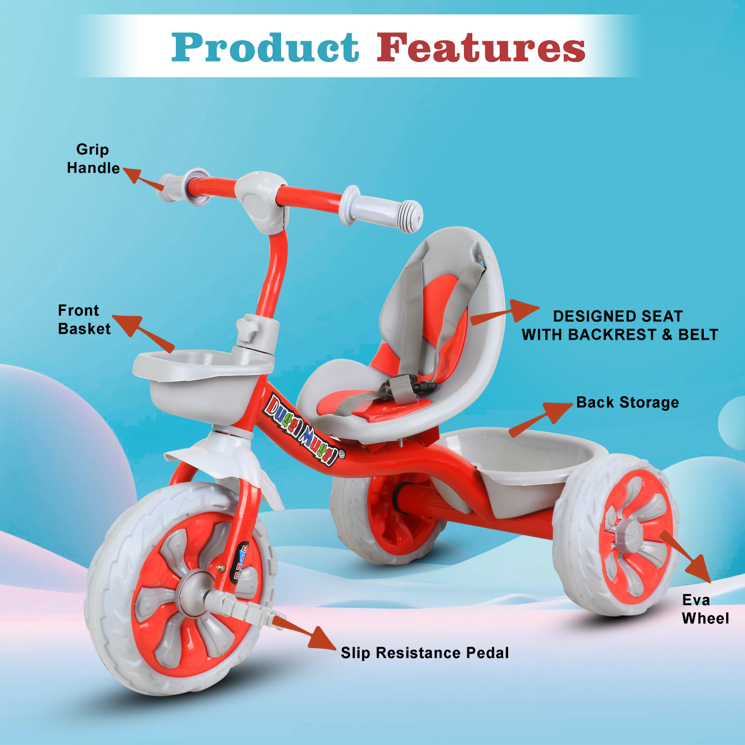 Image of TOYSHOPPEE Tricycle with Parental Contral Handle,1,2,3,4,5 Years Tricycle TRICYCLE FOR KIDS WITH WEIGHT CAPACITY 25 KG Tricycle
