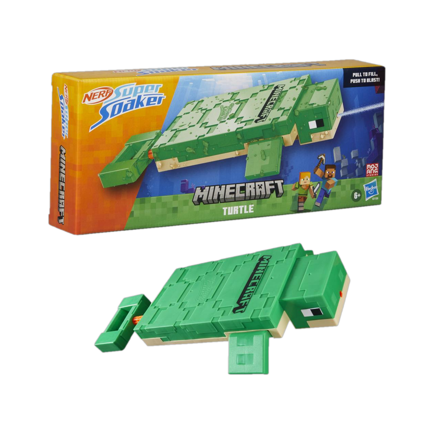Image of Nerf SuperSoaker Minecraft Turtle Water Blaster, Pull Back, Branded Holi Pichkari Water Gun
