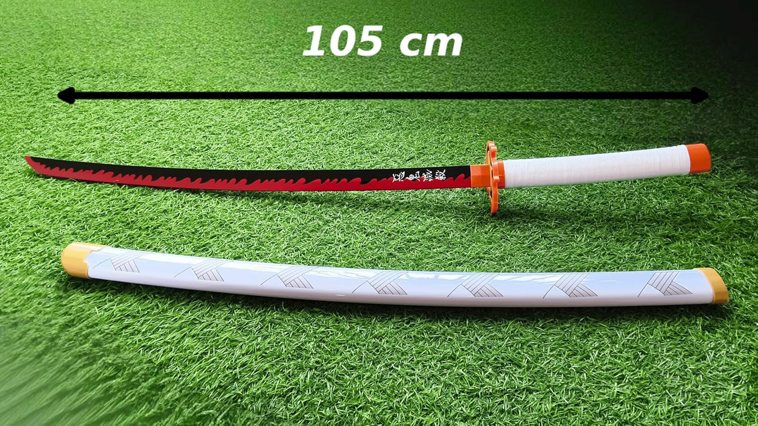 Image of World Gift Mart Demon Slayer Rengoku Kyojuro Wooden Katana, 105 cm, Kimetsu No Yaiba Replica Maces & Swords