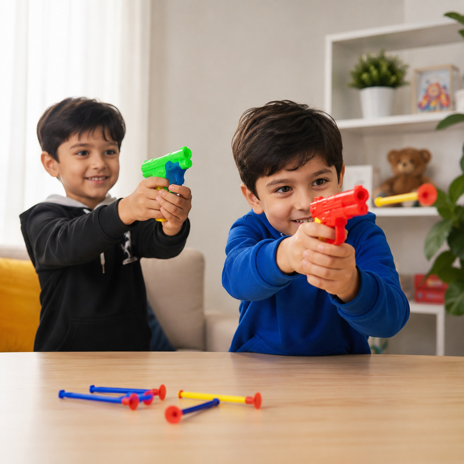 Image of Sasta he Kids Toy Gun Set 2 Guns with 6 Vacuum Suction Darts Safe Toys Red Green Guns & Darts