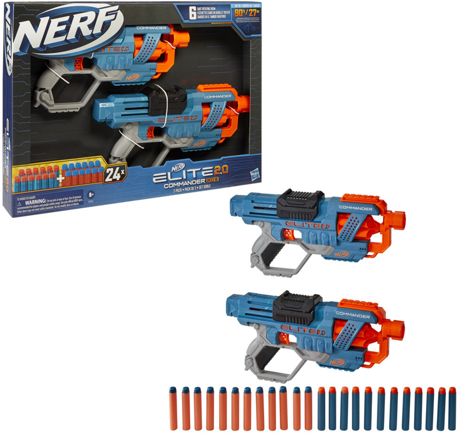 Image of Nerf Elite 2.0 Commander RD-6 Blaster 2-Pack, 2 Blasters, 24 Darts, 6-Dart Drum Guns & Darts