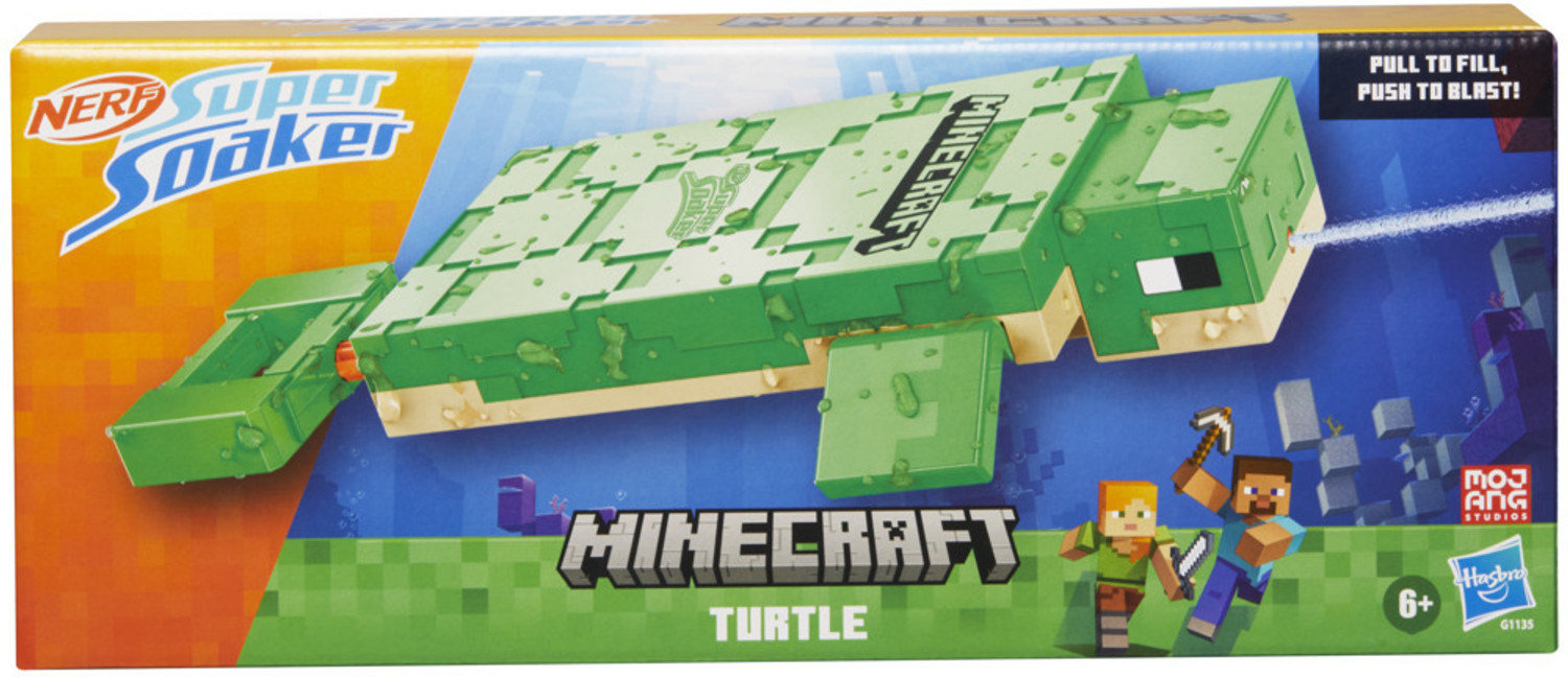 Image of Nerf SuperSoaker Minecraft Turtle Water Blaster, Pull Back, Branded Holi Pichkari Water Gun