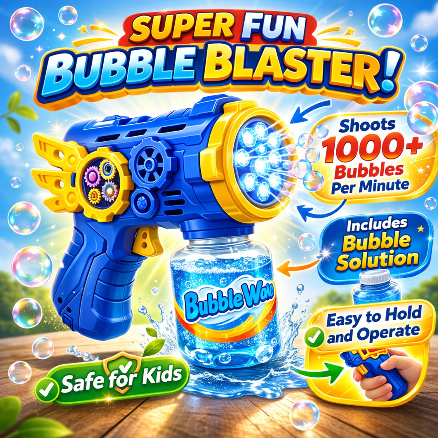 Image of Aniloons Automatic Bubble Gun Toy with LED Lights for Kids Outdoor Fun Water Gun