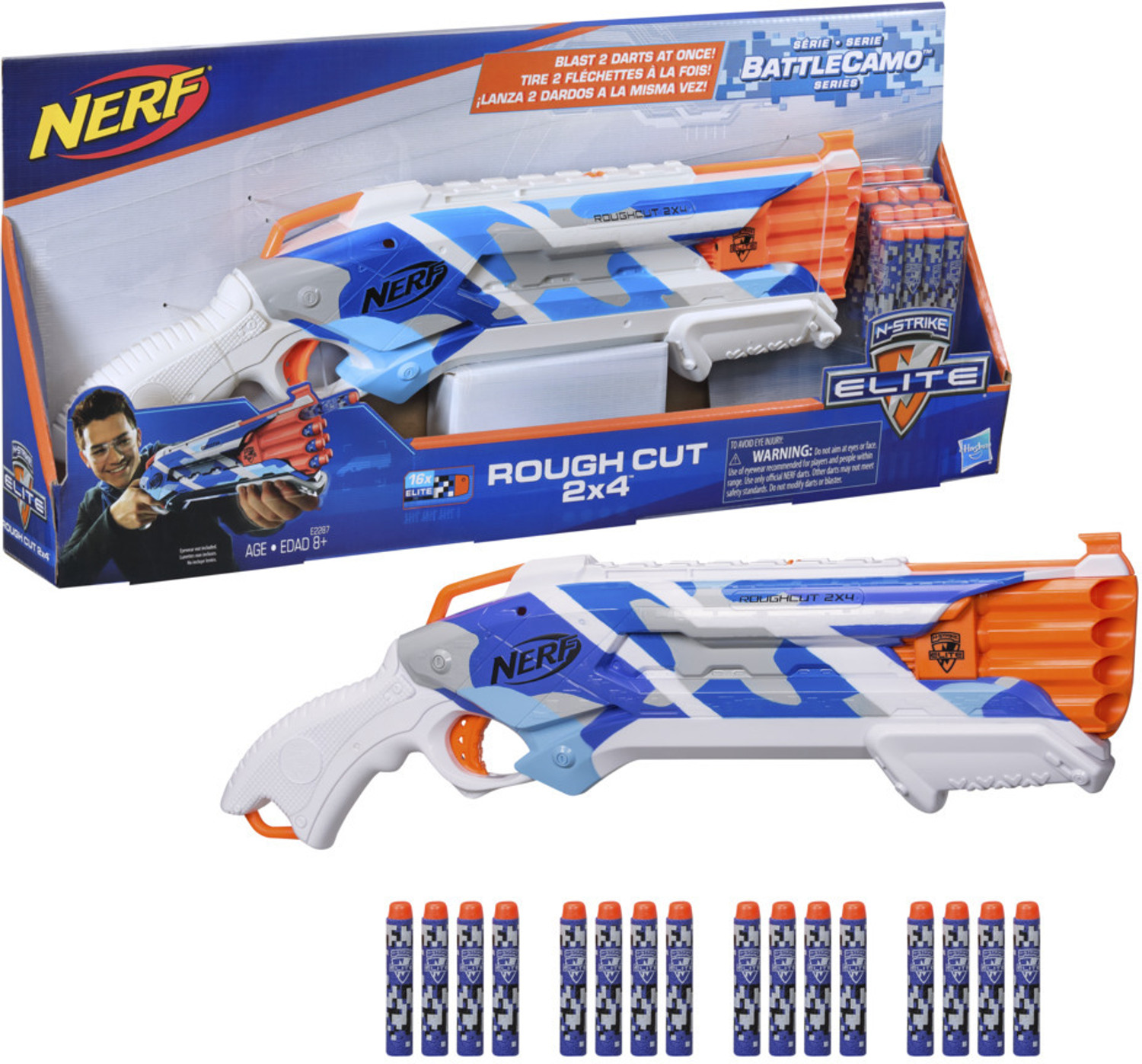 Image of Nerf N-Strike Elite BattleCamo Series Rough Cut 2x4 for Kids Ages 8 and up Guns & Darts