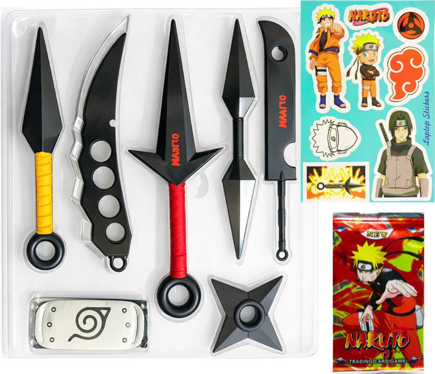 Image of Animex Naruto Kunai Shuriken Chakra Blade Head Band Stickers and Cards Mega Combo Pack Ninja Gears