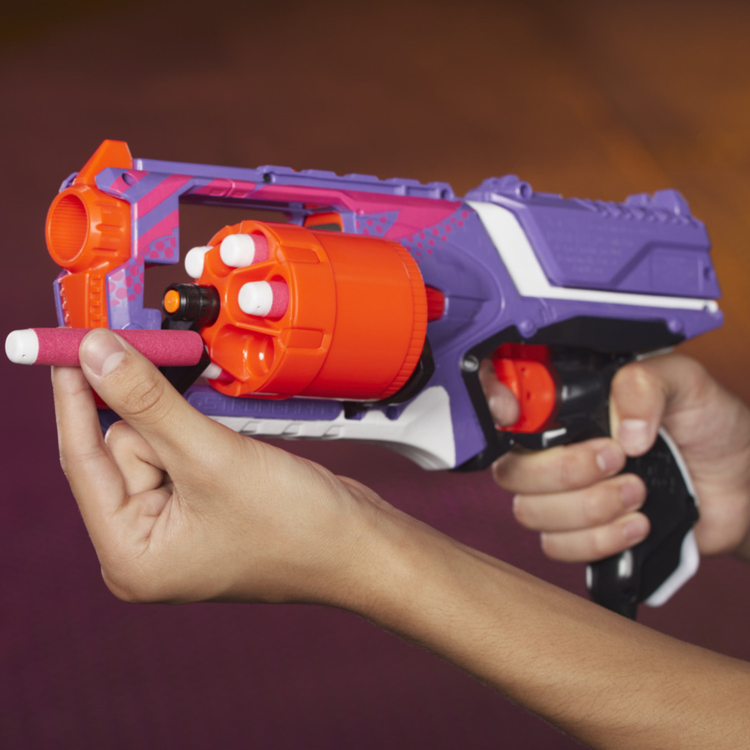 Image of Hasbro Nerf Elite Strongarm Purple Blaster | Rotating Barrel Slingshots