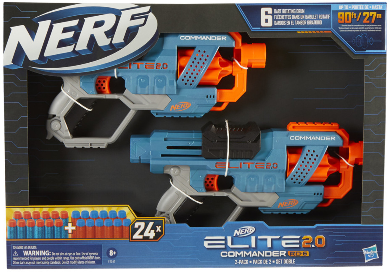 Image of Nerf Elite 2.0 Commander RD-6 Blaster 2-Pack, 2 Blasters, 24 Darts, 6-Dart Drum Guns & Darts