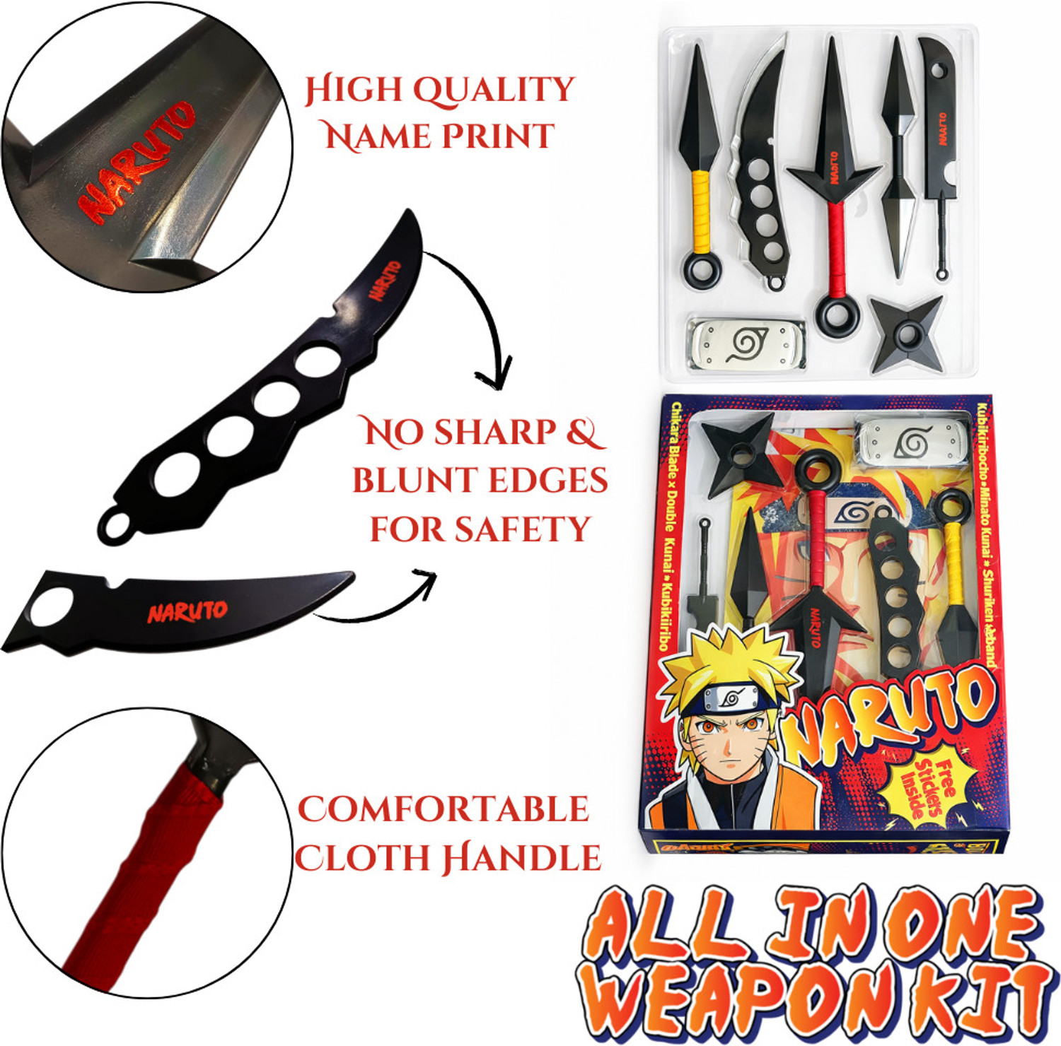 Image of Animex Naruto Kunai Shuriken Chakra Blade Head Band Stickers and Cards Mega Combo Pack Ninja Gears