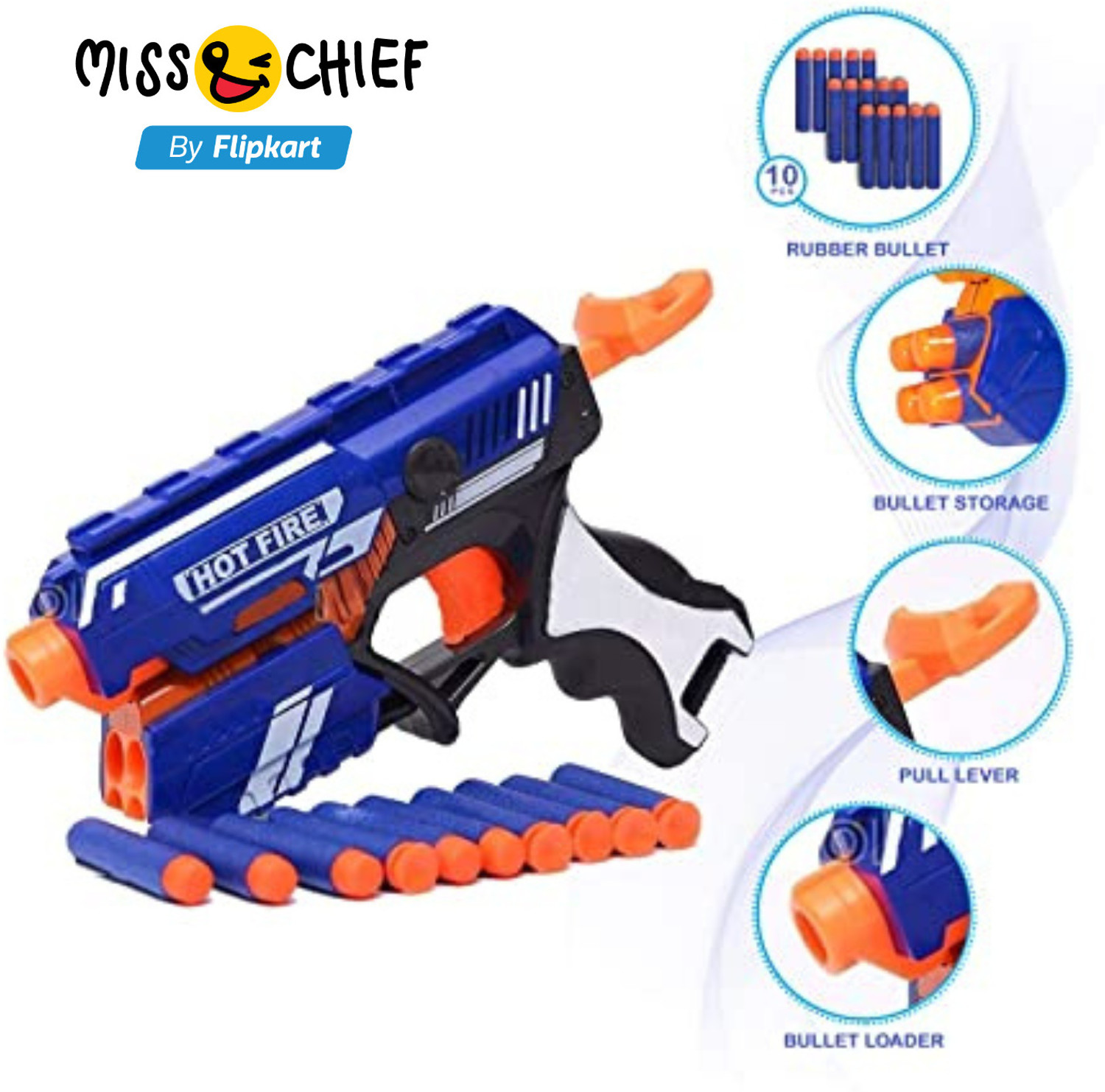 Image of Miss & Chief Sharp Soft Blaster Manual Soft Bullet Shooting Gun Toy with 10 Soft Foam Bullets Guns & Darts