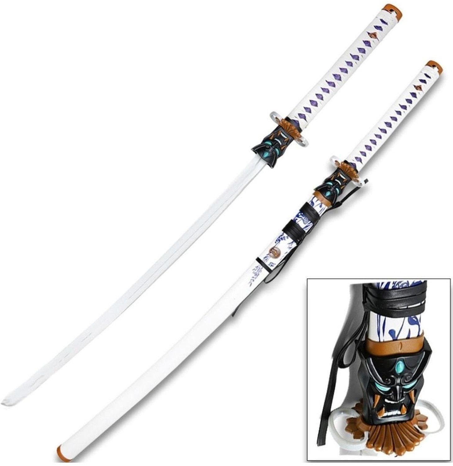 Image of World Gift Mart Premium White Samurai Katana 105cm-Unassembled Cosplay Sword Replica with Sheath Maces & Swords
