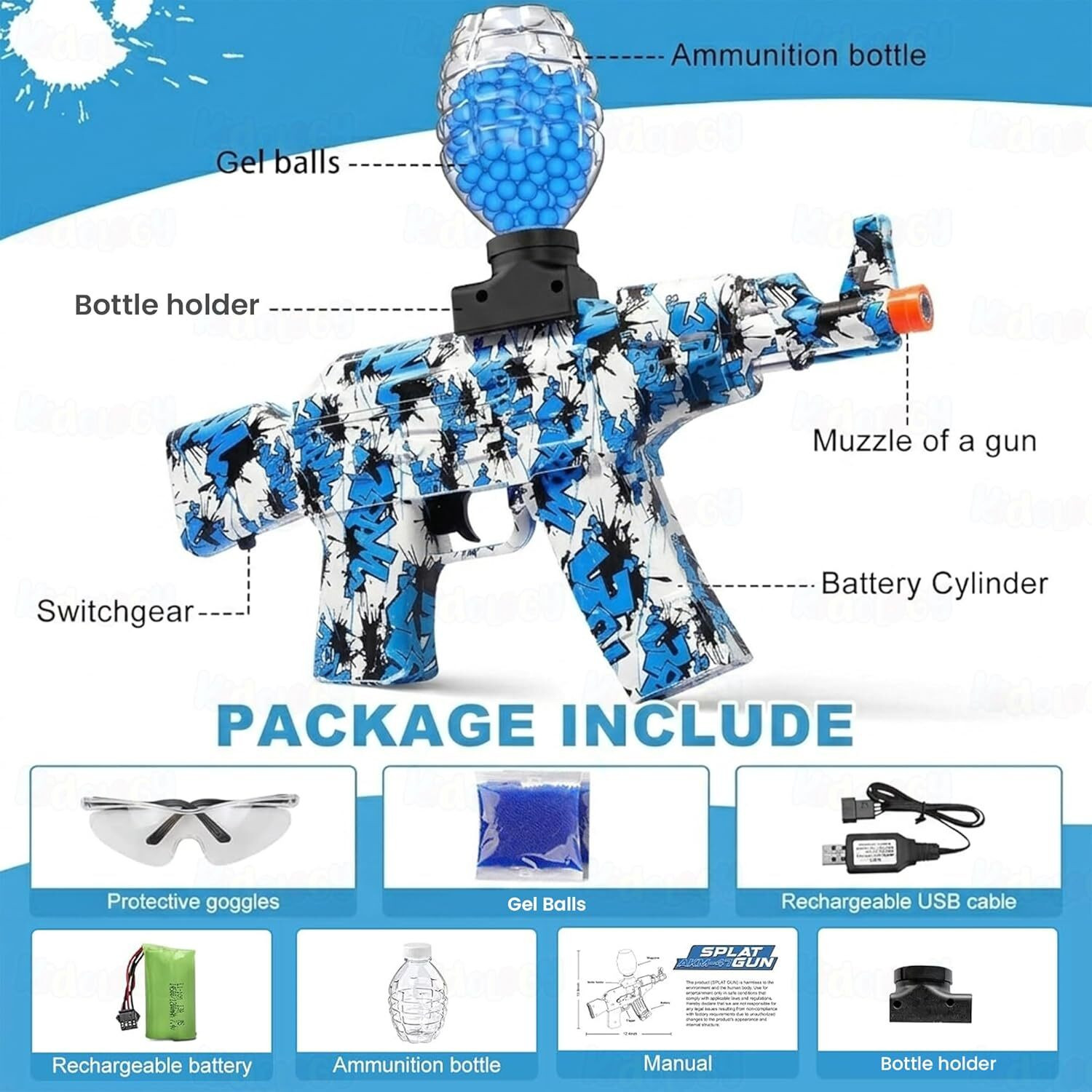Image of Seth Sawariya Enterprises Electric Rechargeable Gel Ball Blaster Toy Gun With Protective Goggles Water Gun