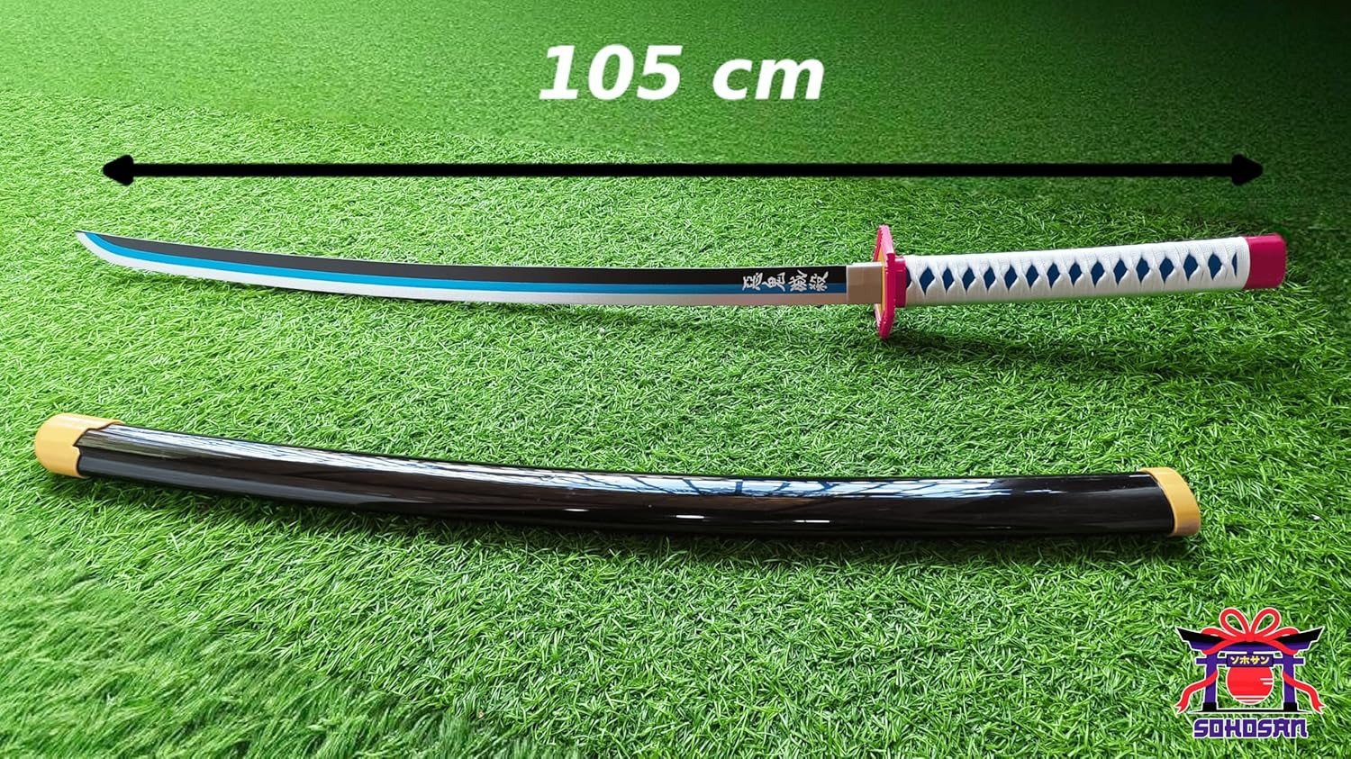Image of World Gift Mart Demon Slayer Giyu Tomioka Wooden Toy Katana (105 CM) Maces & Swords (Multicolor)